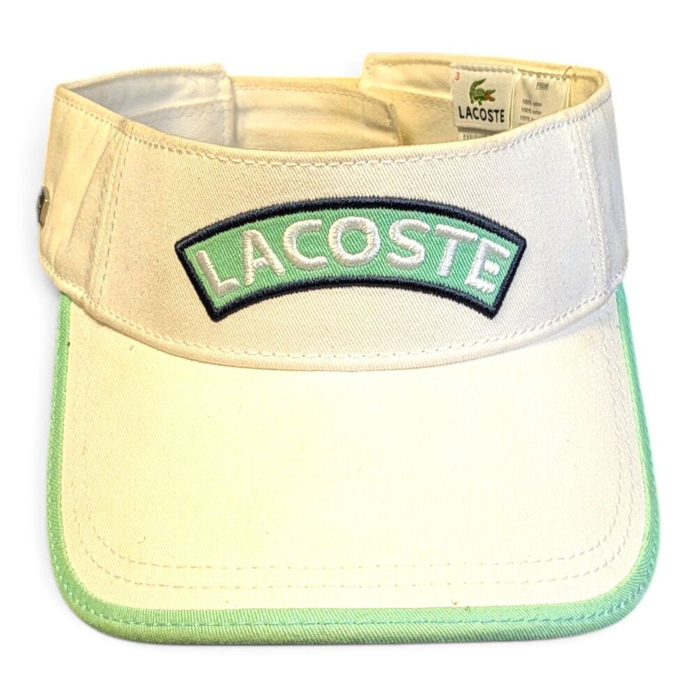 Lacoste Visor Hat Cap Adjustable Embroidered Spellout Logo One Size White
